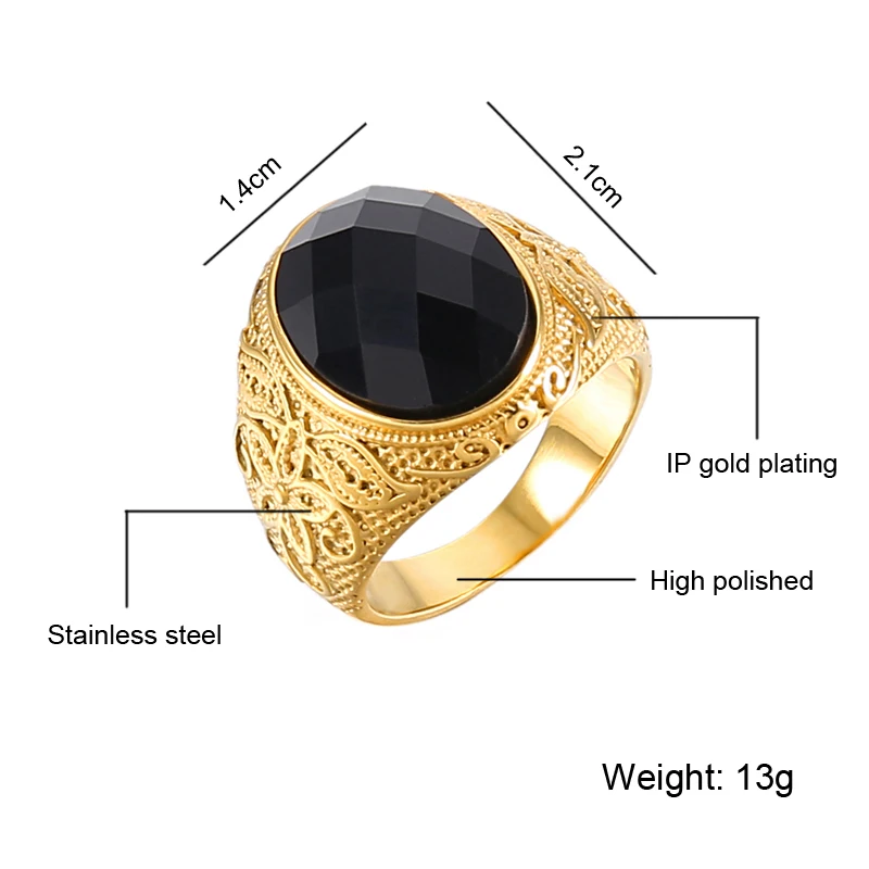 US7 Stainless Steel Obsidian Natural Stone Wedding Rings Punk Rock Finger Genuine Austria Ring For Men Women Sale Jewelry Gift