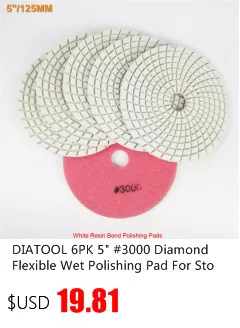 DIATOOL 6pcs 5inch #800 Diamond Flexible Wet Polishing Pad for Stone, White Bond, Spiral Type Diameter 125mm Free-shipping