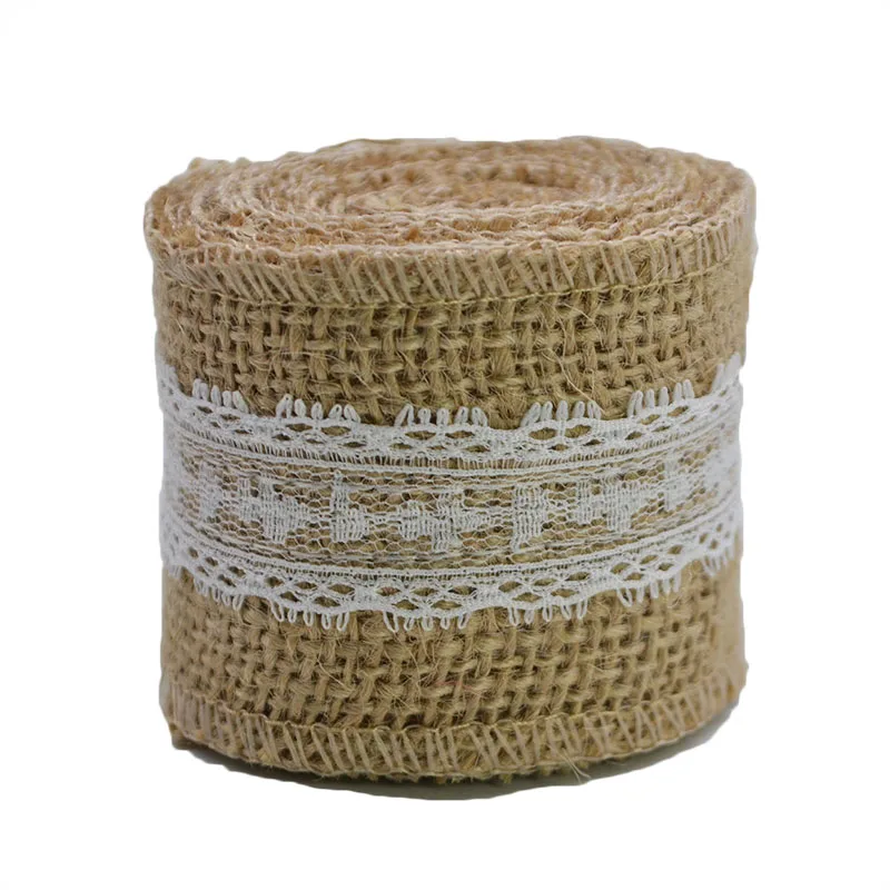 2M 5cm Burlap Rolls Hessian Jute Lace Ribbons Vintage Rustic Wedding Ornaments DIY Craft Supplies Birthday Gift Box Package Rope