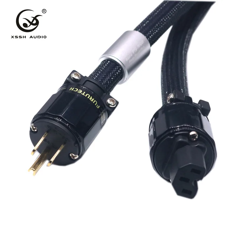 

XSSH audio Hi-End Hifi DIY 15A OFC Pure Copper US+ IEC 3 pin pins AC Female Male Gold Plated 3 Core*2.5mm Power Cable Cord Wire