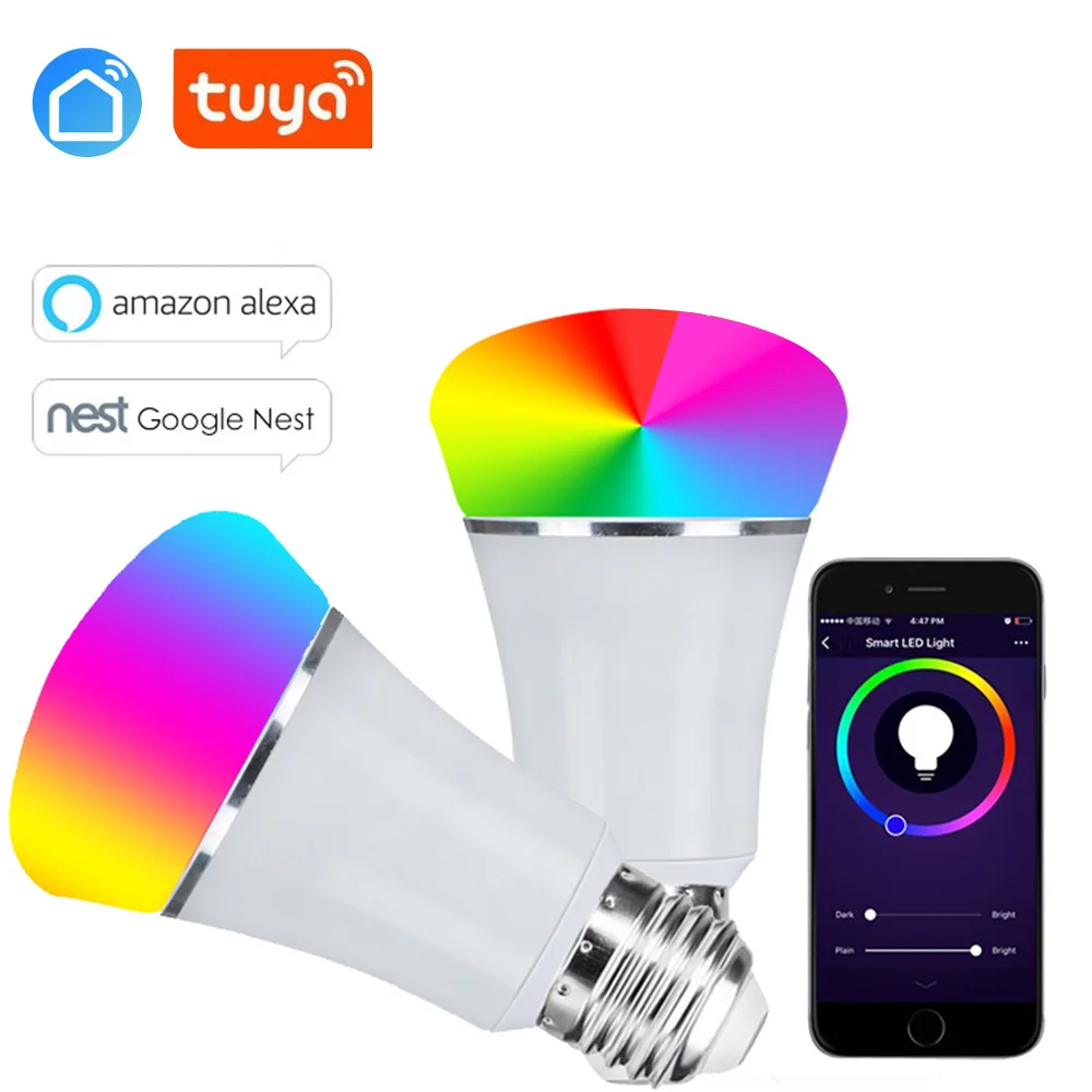 Wifi Smart Lamp switch E27/E26/B22 Dimmable RGB Color Led Lamp Light TUYA APP Remote Control For Smart Home Works With Alexa