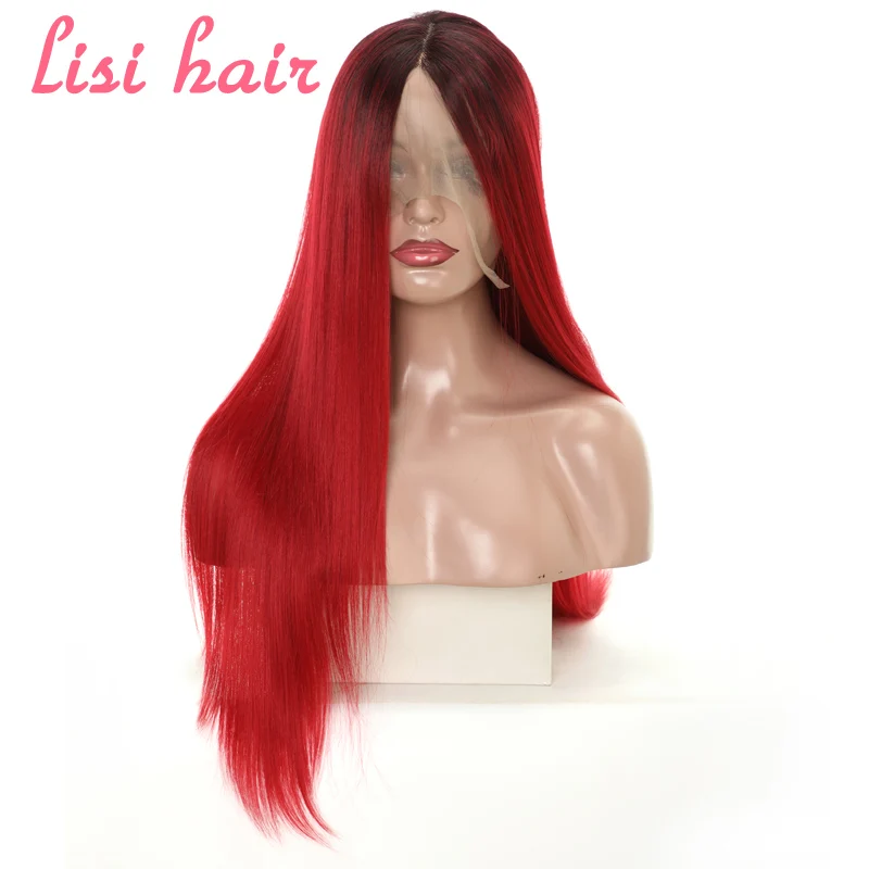 LISI HAIR 26 inches black golden Cyan Pink long Straight Synthetic Front Lace Wigs For Black Women African American hair LISI HAIR 26 inches black golden Cyan Pink long Straight Synthetic Front Lace Wigs For Black Women African American hair