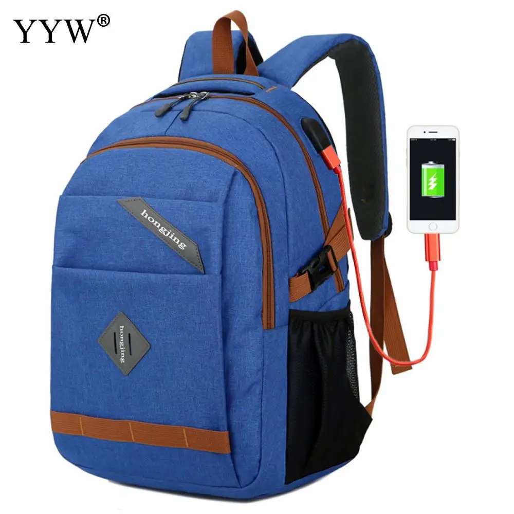 

Blue Unisex Backpack with USB Interface Nylon Men's Backpack Zipper Red Backpack Female Softback School Bag Gray Travel Bag