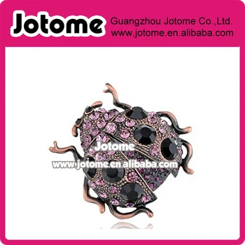 

Copper Tone Purple Black Rhinestones Antique Fat Ladybug Brooch Pin