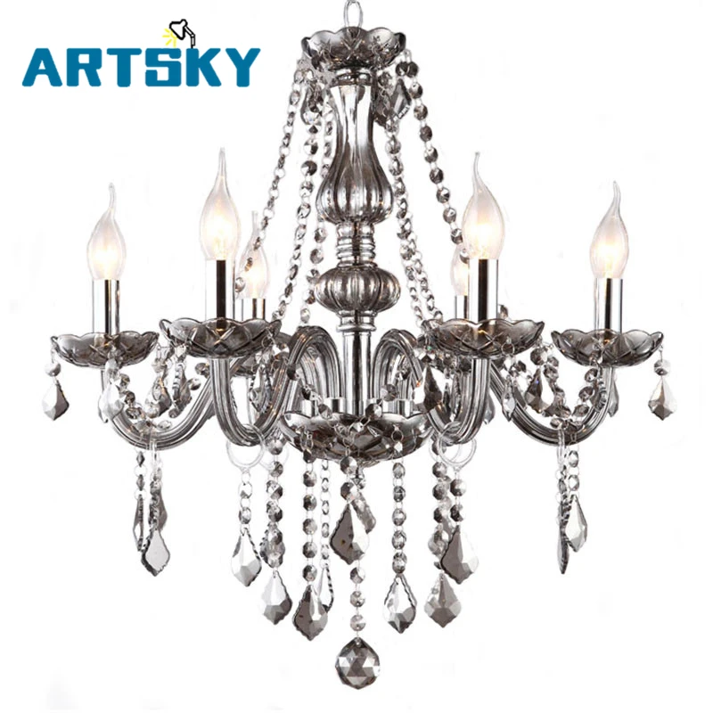 6 8 Light Contemporary Luxury Smoky Gray Glass Crystal Candle 6 8 Light Contemporary Luxury Smoky Gray Glass Crystal Candle Chandelier Lighting Home Decorate Lamp For Living Room Restaurant In Chandeliers From Lights