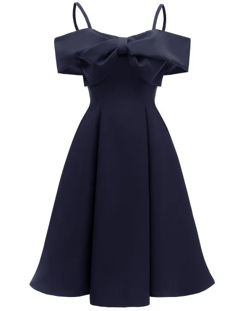 Robe de soiree темно-синее вечернее платье с открытыми плечами и бантом, Короткие праздничные платья для встречи выпускников, выпускные платья - Цвет: Navy Blue