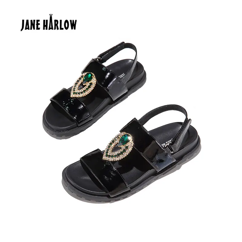 

JANE HARLOW Fashion New Black Women Shoes 2019 Luxury Female Sandals PU Leather Summer Solid Color Women Sandals
