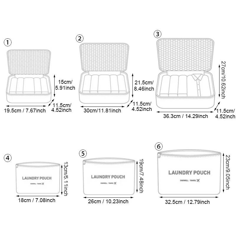 6pcs/set Clothes Storage Organizers Bags Travel Suitcase Shoe Lingerie Cosmetic Divider Home Closet Organization Accessories