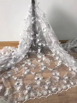 

new 2019 stock jhh01 # 5yards best quality 3d flower offwhite silver tulle lace fabric for bridal wedding dress/evening dress