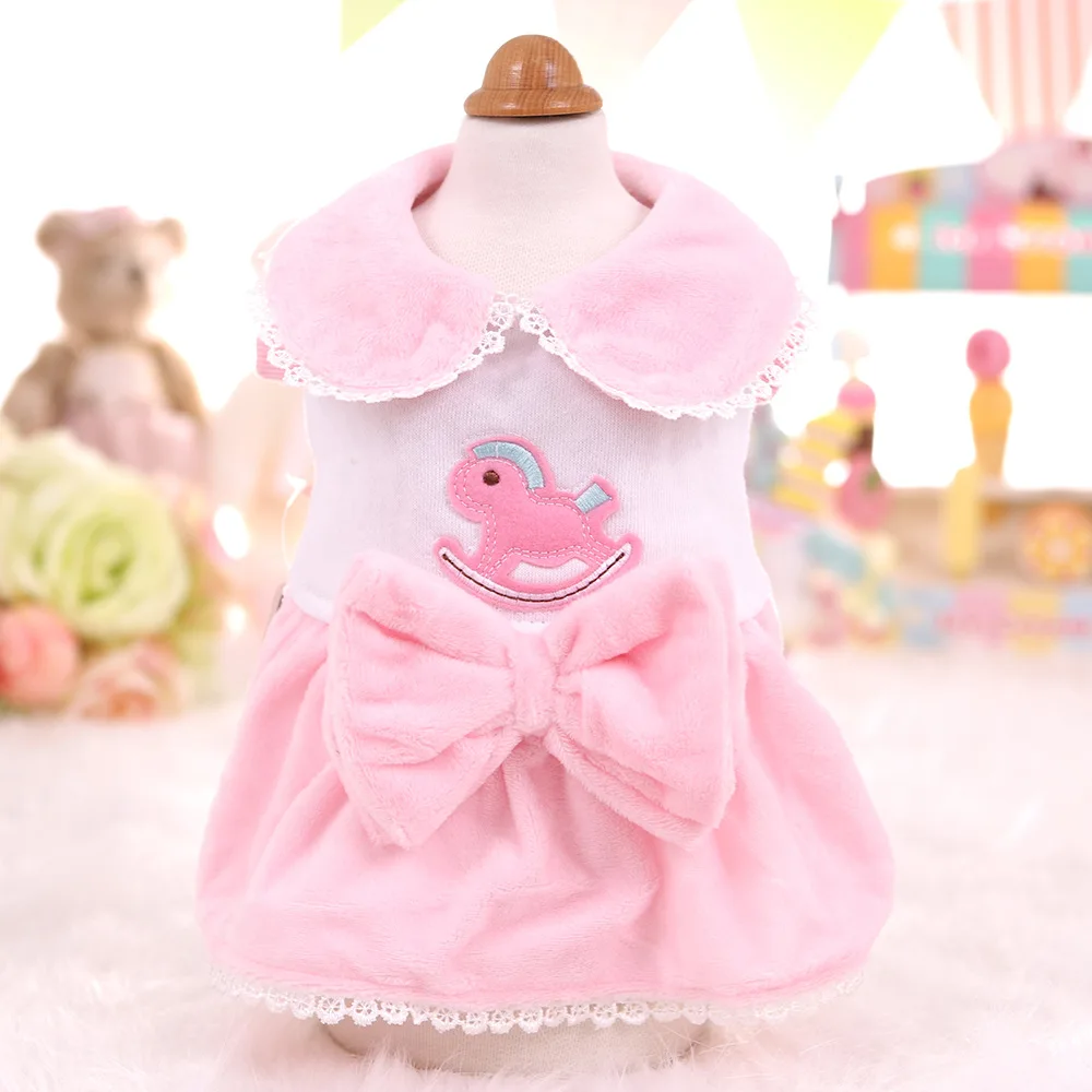 

Dog Dress Pet Clothes For Dogs Chihuahua Yorkshire Coat Autumn And Winter Bow Clothing Soft Skirt Puppy Cat Lace Dress Pink Blue