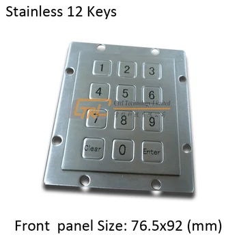 

12 keys panel mount stainless steel numeric keypad, metallic industrial keypad, metal pinpad
