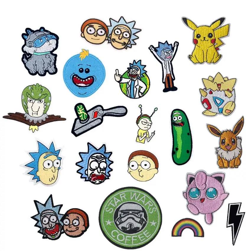 

1Pc New Arrival Pikachu Characters Rick and Morty Patch Embroidered Applique Iron On Patch design DIY Sew Iron On Patch Badge
