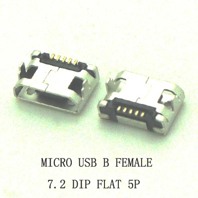 

10pcs/lot 5Pin 7.2mm Micro USB 5pin DIP Female connector for mobile phone Mini USB jack PCB welding socket FLAT MOUTH