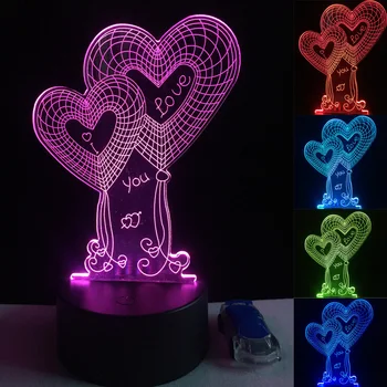 

Valentine's Day Gift Double Heart I Love You 7 Color Change Night Lights Luminarias Flower Table Lamps Bedroom Child Favor Decor