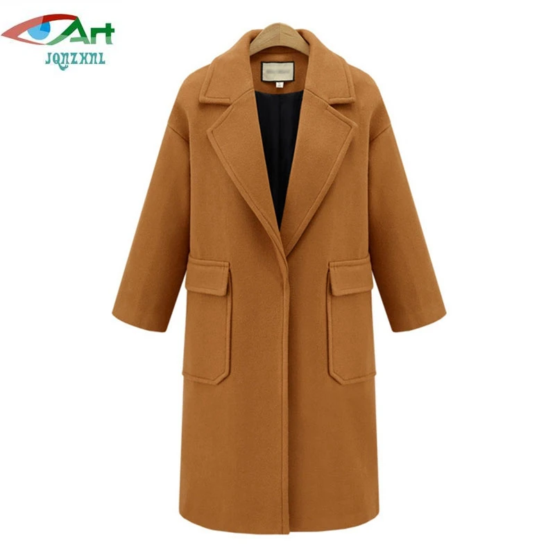 

JQNZHNL 2019 New Winter Women Solid Color Woolen Jackets Turn Down Collar Pockets Blends Overcoats Medium Long Woolen Coats E475
