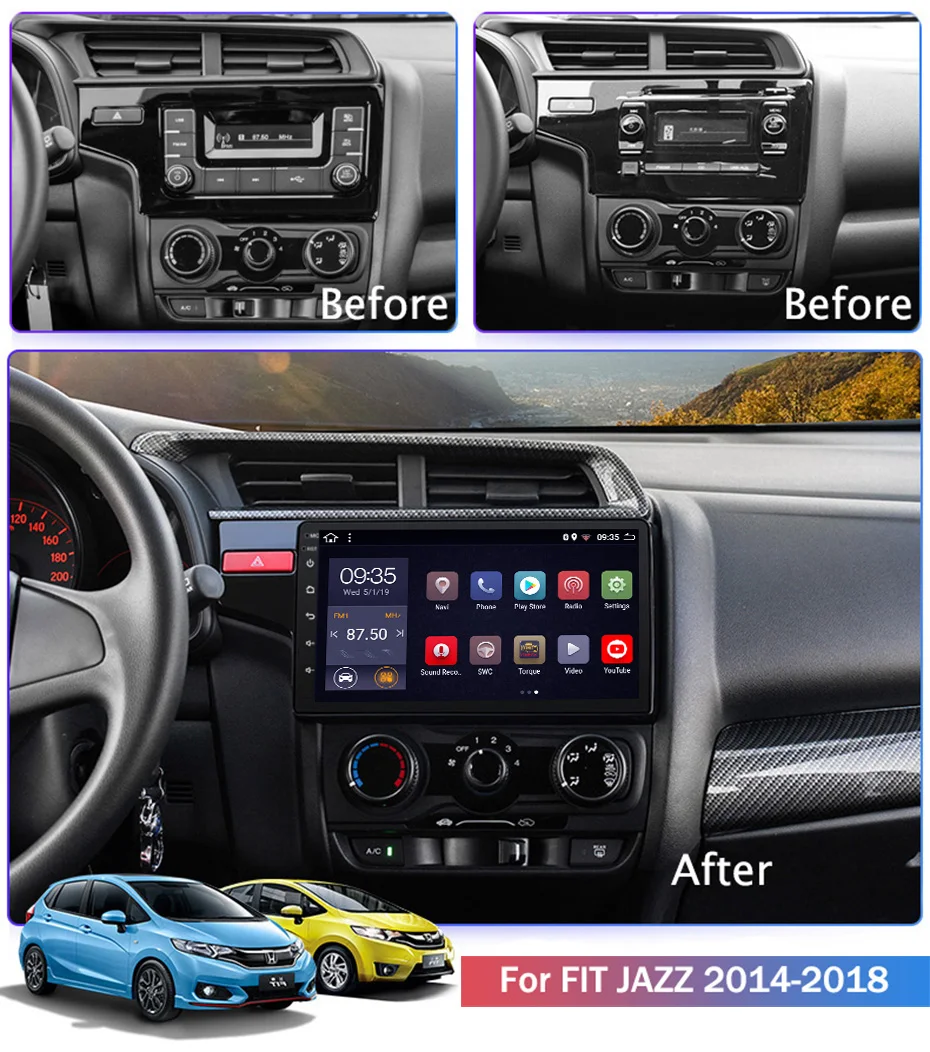 Sale 9 inch 2.5D IPS HD multi-touch screen Android8.1 2G RAM 32G ROM NAVI with Bluetooth USB WIFI SWC For Honda FIT JAZZ 2014-2018  1