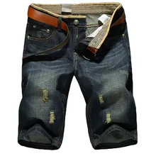 2017 summer fashion new men’s casual short jeans / Men’s worn washed straight cowboy denim shorts