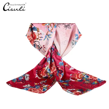 

CISULI Silk Scarf Scarves Women Foulard Femme New Desigual Shawl 52X180cm Hijab Scarf Luxury Brand Red