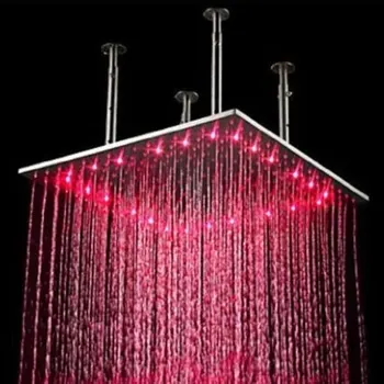 

High Quality 24" LED Brushed Nickel Shower Head Mixer Shower Valve Rainfall Shower Faucet Set Bathroom Rain Shower Chuveiro Led