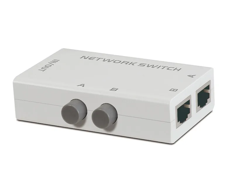 

2 Port Mini Type Network Switch manual RJ45 RJ-45 Ethernet sharing device Plastic, 2 in 1 out or 1 in 2 out MT-RJ45-2M