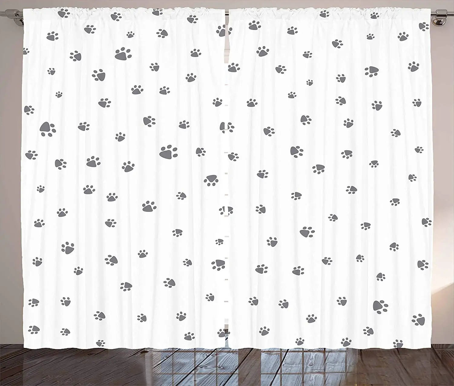 Dog Lover Curtains Foot Prints of an Animal Pet Canine Marks Abstract