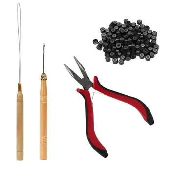 

HOT! 1 set one bottle 200pcs Micro Links/Beads+1 pcs Pulling Needle+1pc 3 holes plier Hair Extensions Tool kit F5.22