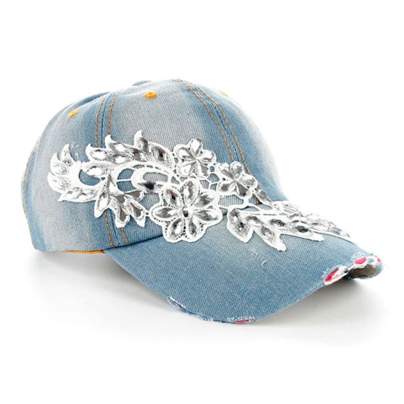 

New Cotton Acrylic With Diamond Denim Point Baseball Cap Female Spring Summer Outdoor Snap Back Hat Fashion Women Hat