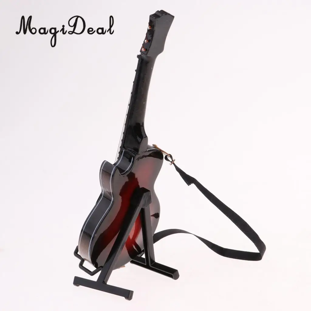 Handmade 1/6 Miniature Coffee Acoustic Guitar with Strap for   Figures /12inch Dolls Accessories Collections