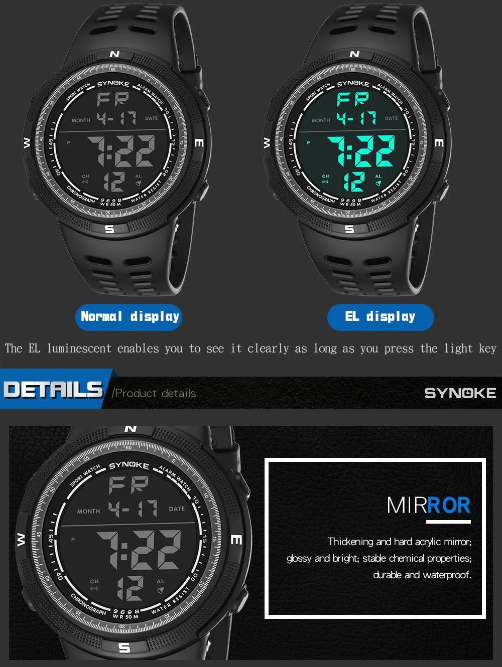 Многофункциональный 50 м водонепроницаемые часы светодиодный цифровые часы двойного действия спортивные часы цифровые часы Relogio цифровые Relogio