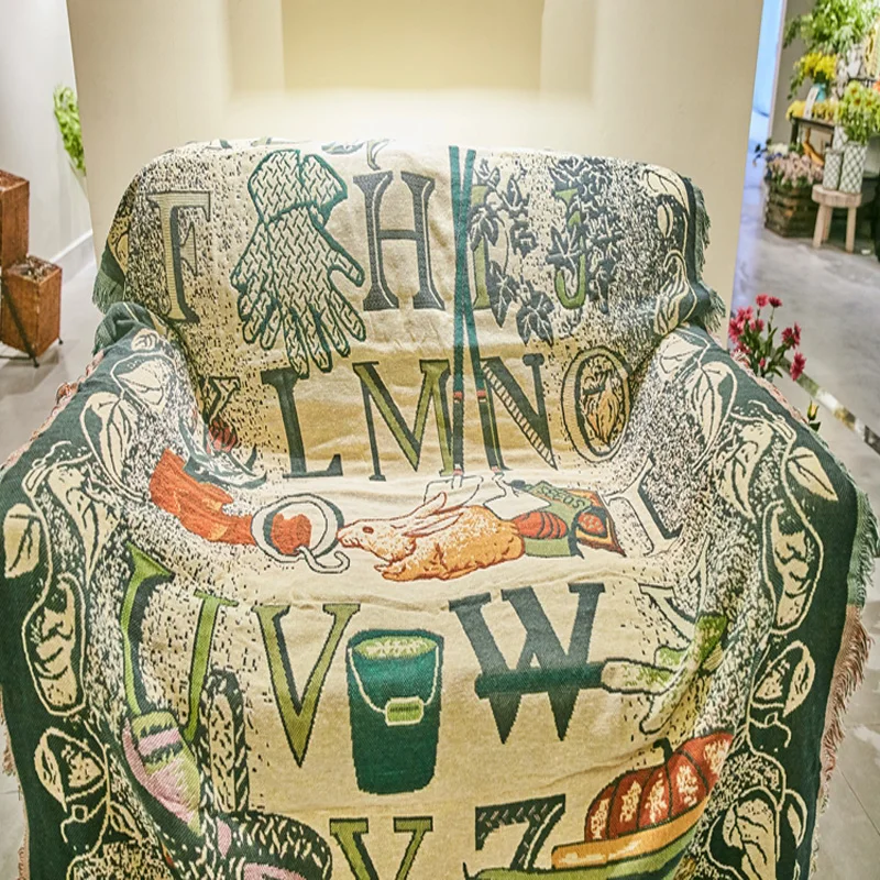 

Vintage Throw Blanket Multifunction Sofa Covers Cobertor Dust Cover Air Conditioning Non-slip Letters Rabbit Blankets For Bed