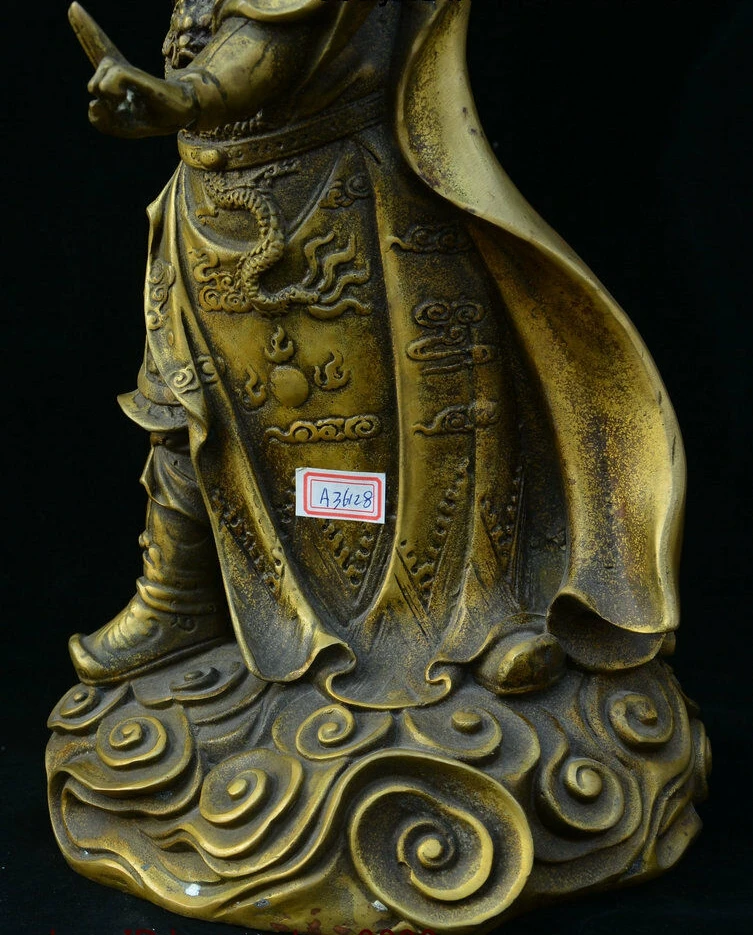 Старые китайские из чистой бронзы драконий халат Guan Gong Yu Yunchang Статуя Воина|Статуи