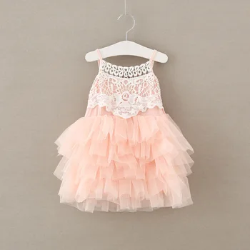 

2018Boutique Lace Patchwork Girls Dress Puffy Tutu Slip Dresses Pink Blue Palace Style Girls Princess Clothing 5pcs/lot 18PHW005