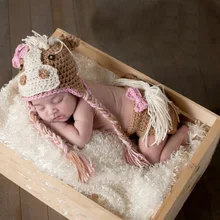 Милый маленький конь стиль Чепчик для новорожденного ручной вязки шляпа и пеленки крышка 2 шт. комплекты для малышей фотографии реквизит