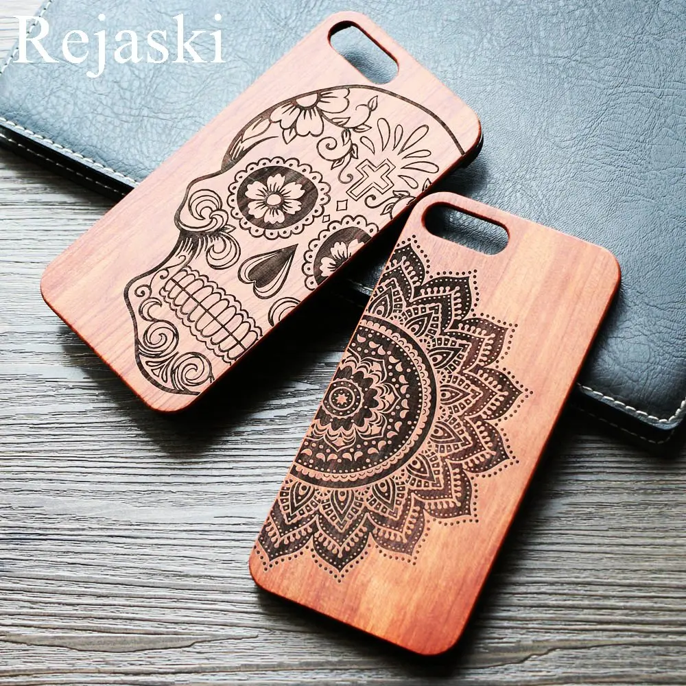 Shockproof Bamboo Henna Mandala Wood Phone Case For Apple