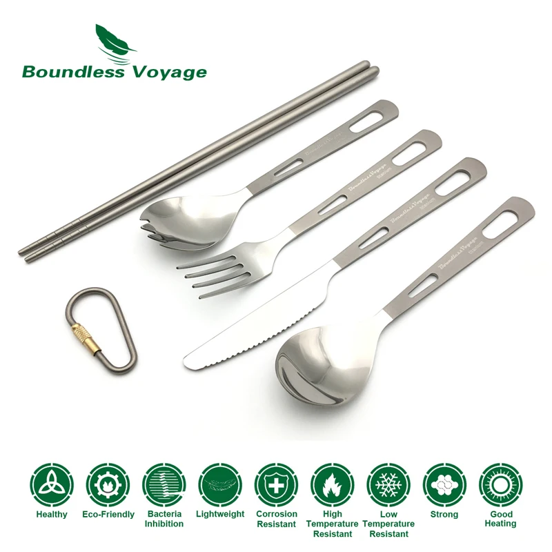 Boundless Voyage Titanium cuchillo Spork cuchara Tenedores Palillos 5 unids de camping al aire libre Vajilla cubiertos