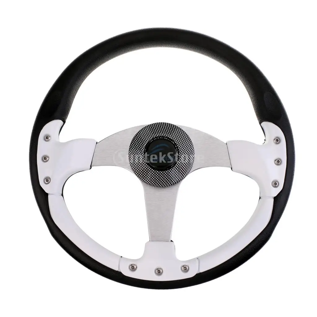 

340mm Aluminum Alloy 3 Spoke 3/4" Boat Steering Wheel Marine Yacht Speedboat Cruiser Pontoon Boat Wheel & Soft Grip, Center Cap