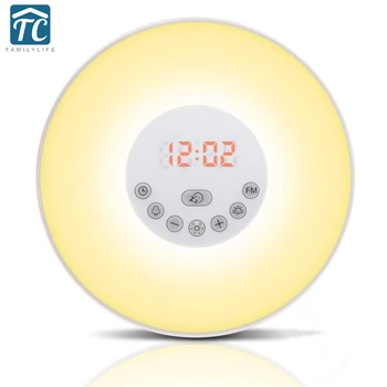 

New Arrive Sunrise LED Lights with Alarm Clock Digital Wake Up FM Radio Colorful Light Add Snooze Mode Decorative Clock