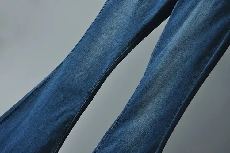 Calças de Brim para Mulheres 2020 do Vintage de Cintura Baixa Incendiar Elásticas Estilo Retro Fundo Sino Magro Calça Jeans Feminina Azul Escuro Denim Perna Larga Calças 15 High Quality Moda Feminina