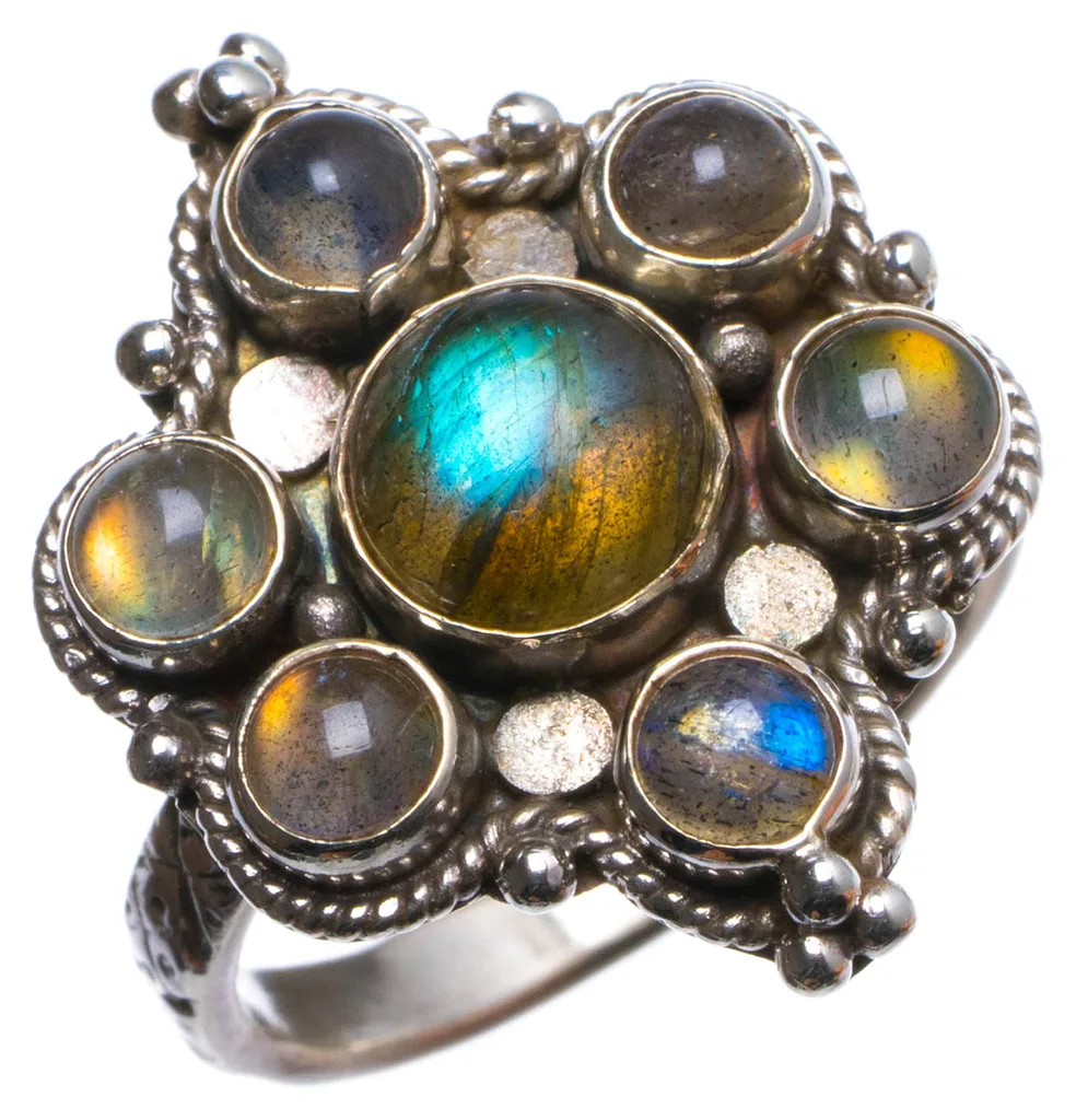 

Natural Labradorite Handmade Unique 925 Sterling Silver Ring, US size 7.25 X2315