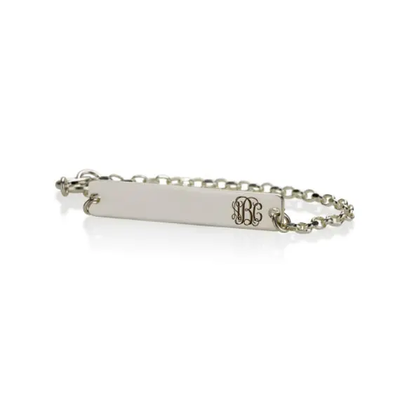 Wholesale Engraved Monogram Bracelet Silver Name Bar Charm Personalized Initial Jewelry ...