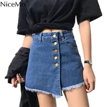 NiceMix плюс размер юбки с высокой талией женские летние винтажные царапины джинсовая юбка с бахромой женские Асимметричные джинсы Юбка Femme