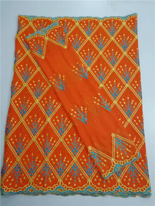 

5+2 design African cotton lace fabric matching with 2Y Swiss voile scarf lace fabric for lady dress set YCV44