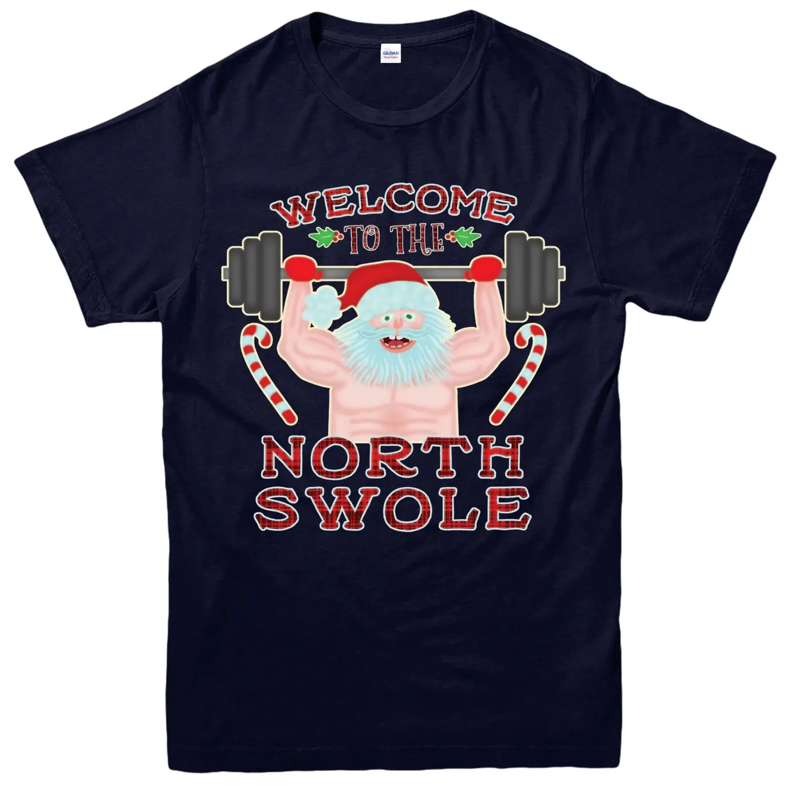 سانتا عيد الميلاد تي شيرت ، كمال الاجسام رفع الاثقال احتفالي الكبار والاطفال قمزة أعلى