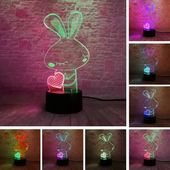 

Amazing 3D Double-Mixed-Colored Love Heart Rabbit 7 Color Change USB Touch Halloween Kids Child Toys Holiday Gift Decor Led Lamp