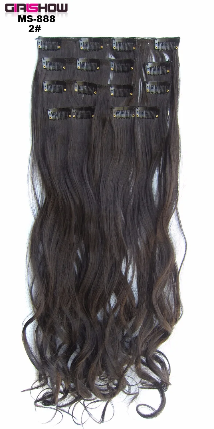Girlshow тепла из фибры косы из прикрепляющиеся к волосам 7 шт./компл. 90 г волнистые синтетические волосы, для увеличения объема, жаростойкие волосы стиль MS-888, 22"