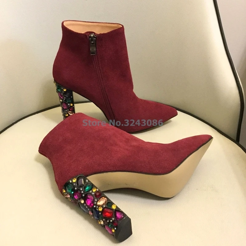 as Gris Pointu Peau Bijoux Cheville Bout Talon Noir Picture As Hauts En Mode Chunky À Talons Femmes Bottes Rouge Coloré Suede Mouton Picture De pZBwZAq