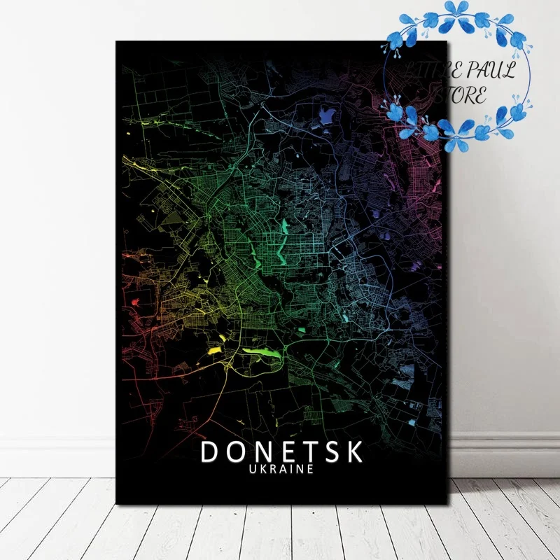 

UKRAINE Kiev Donetsk Rainbow City Map Art Canvas Poster Wall Picture for Living Room No Frame