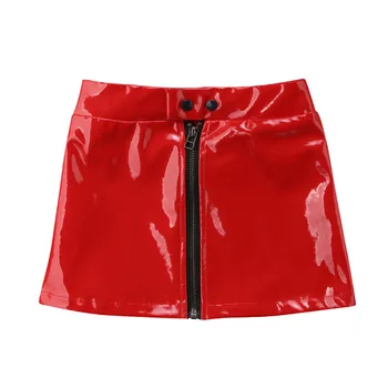 

Emmababy 2019 Hot Sale Button Bright Leather Skirt Solid Red Black Baby kids Girls Outfits Sequins Leather Mini Skirt Clothes