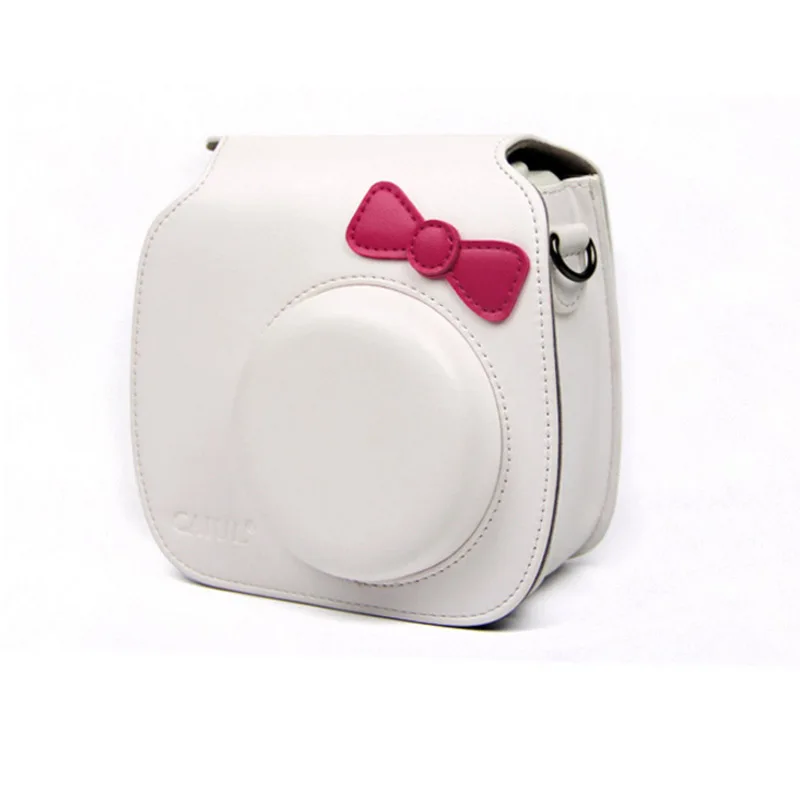 For Fujifilm Instax Mini Hello Kitty Bow-Knot Instant Film Photo Camera Carrying PU Leather Bag Case Cover with Shoulder Strap