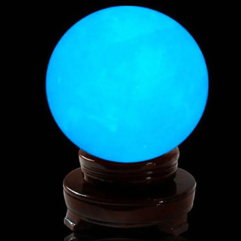 New 35MM Blue Glow In The Dark Luminous Quartz Crystal Sphere Ball With Base